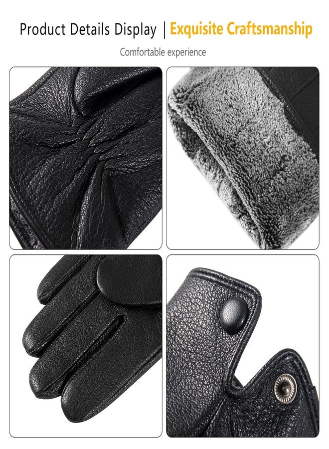 QOF Winter Genuine Leather Gloves for Men, Cashmere Warm Lined Finger Touchscreen Texting Driving Gloves - Image 2